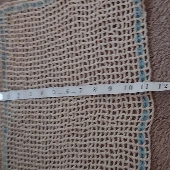 Handmade Vintage Crochet Table Runner With Blue Edge Ribbon Design - Picture 2 of 8